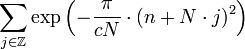 \sum_{j\in\mathbb{Z}} \exp\left(-\frac{\pi}{cN}\cdot(n+N\cdot j)^2\right)