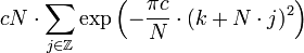 cN \cdot \sum_{j\in\mathbb{Z}} \exp\left(-\frac{\pi c}{N}\cdot(k+N\cdot j)^2\right)
