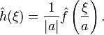 \hat{h}(\xi)=\frac{1}{|a|}\hat{f}\left(\frac{\xi}{a}\right).