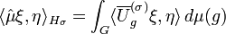\langle \hat{\mu}\xi,\eta\rangle_{H_\sigma} = \int_G \langle \overline{U}^{(\sigma)}_g\xi,\eta\rangle\,d\mu(g)