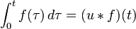  \int_0^t f(\tau)\, d\tau  =  (u * f)(t)