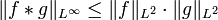  \|f*g\|_{L^\infty} \le \|f\|_{L^2} \cdot \|g\|_{L^2} 